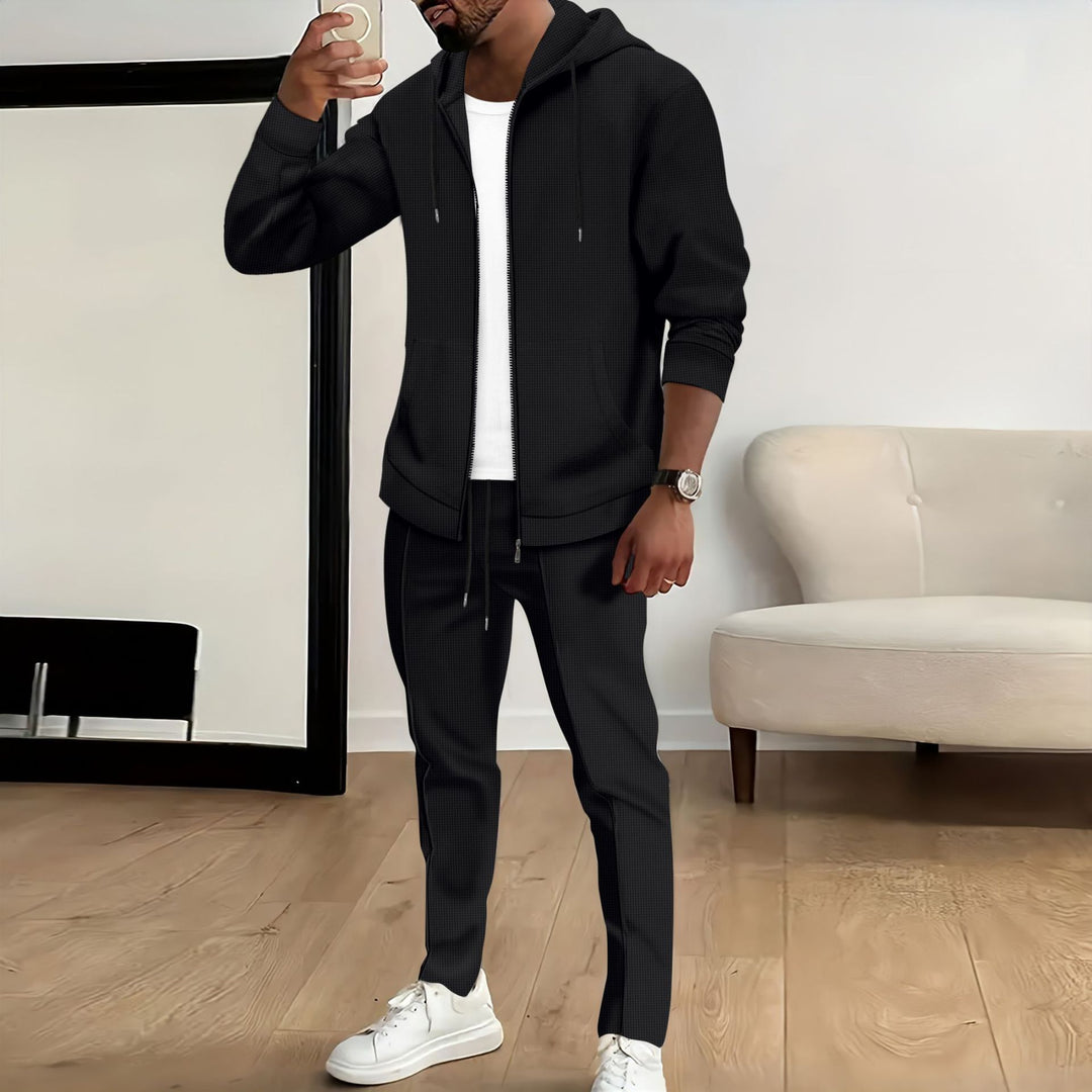 Herren nan Zip-Hoodie und schlanke Jogginghose-Set mit Strukturjersey, Kängurutaschen und elastischem Kordelbund Shop Nory