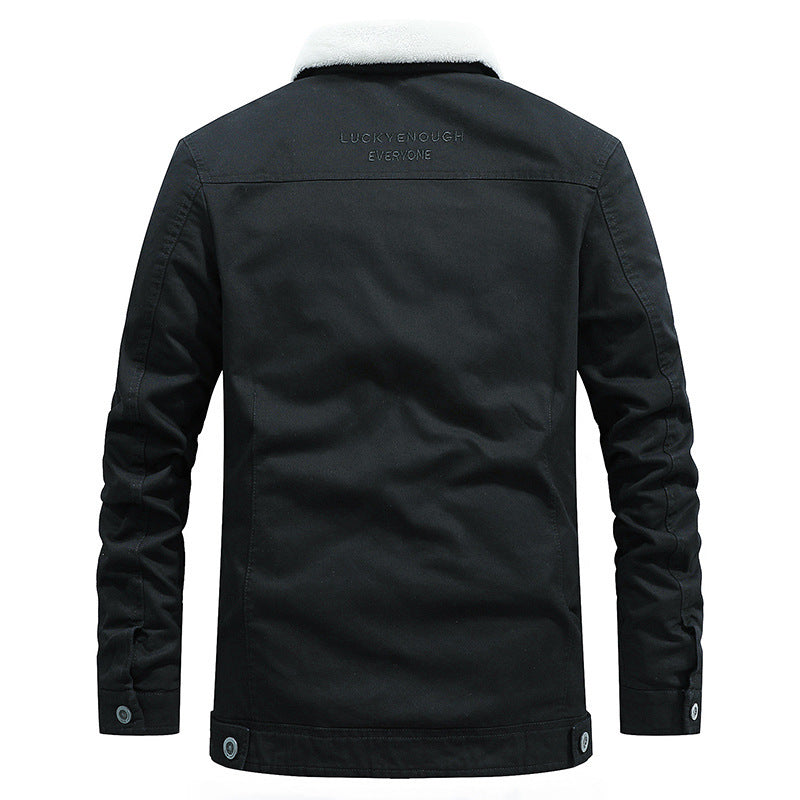 Herren Canvas-Truckerjacke mit wärmender Teddyfleece-Innenfütterung und klassischem Hemdkragen Shop Nory