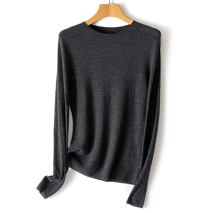 Damen Leichter strukturierter Langarm-Strickpullover mit Rundhals und feiner Crinkle-Optik Shop Nory