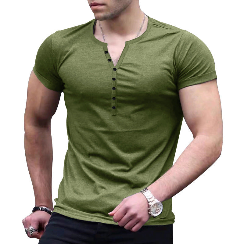 Herren Kurzarm-Henley-T-Shirt mit Knopfleiste und weichem Baumwollmaterial