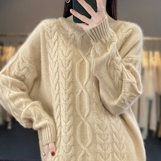 Damen Oversize-Zopfmuster-Pullover mit Mohair-Optik und gerippten Bündchen Shop Nory