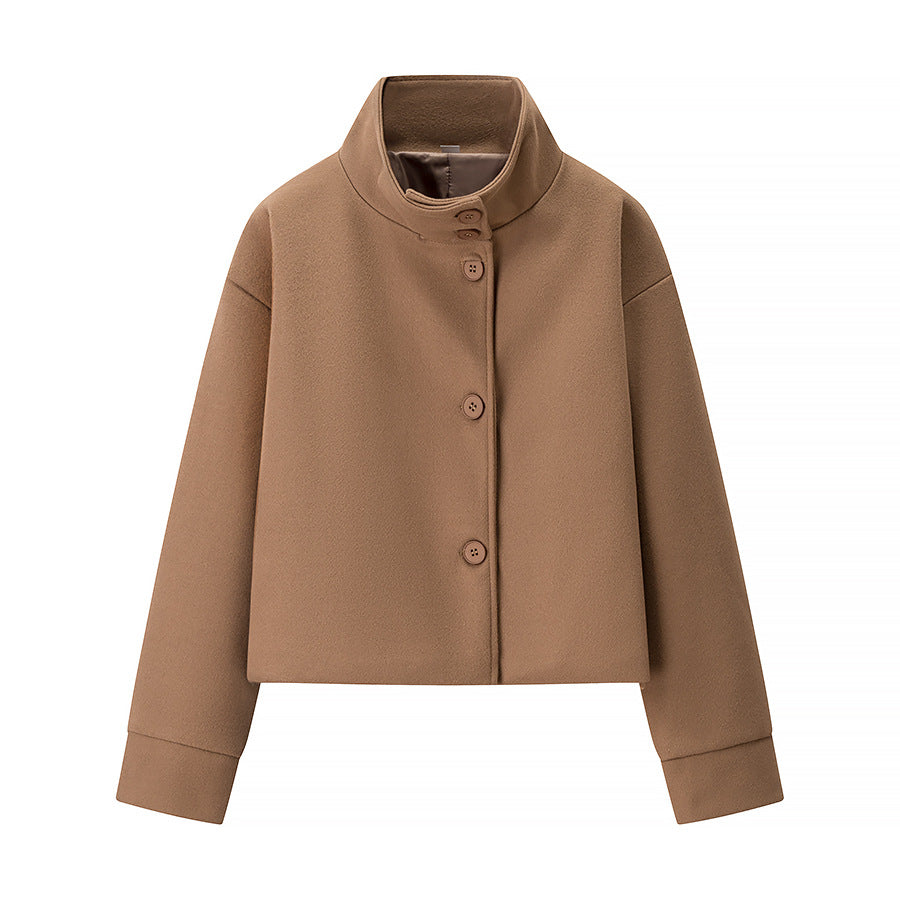 Damen Kurzjacke Boxy Wollmix mit Stehkragen, Oversize-Ärmeln und Knopfleiste Shop Nory