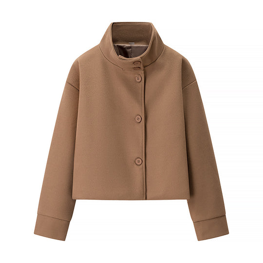 Damen Kurzjacke Boxy Wollmix mit Stehkragen, Oversize-Ärmeln und Knopfleiste Shop Nory