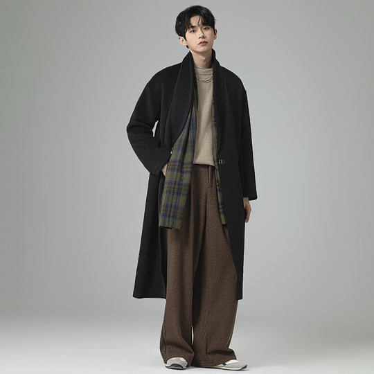 Herren Maxilanger Wollmix-Übermantel im Oversize-Schnitt mit weitem Schalkragen und dekorativer Gurtleiste Shop Nory