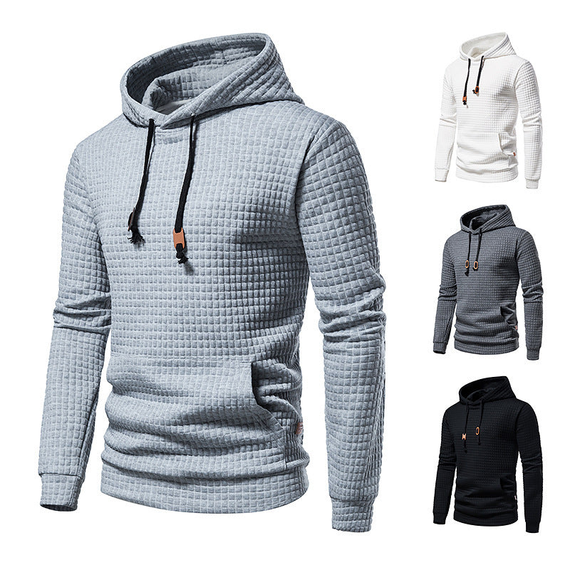 Herren strukturierter Kapuzenpullover mit wattierter Karo Steppstruktur und Kängurutasche Shop Nory