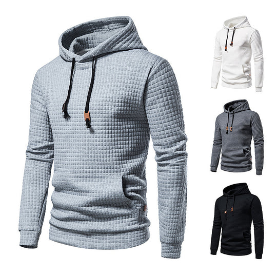 Herren strukturierter Kapuzenpullover mit wattierter Karo Steppstruktur und Kängurutasche Shop Nory