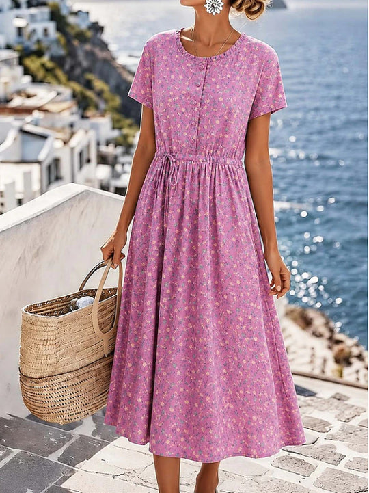 Damen Midikleid mit floralem Alloverprint, Tunnelzugtaillenband und Knopfleiste Shop Nory