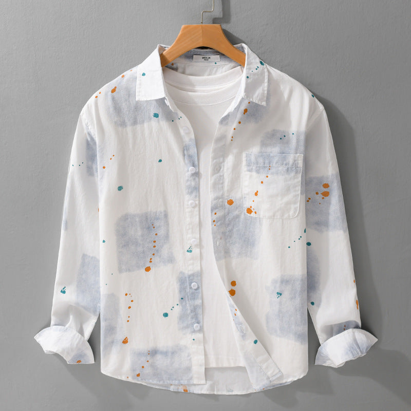 Herren Leichtes Baumwollhemd Relaxed‑Fit mit künstlerischem Sprenkel‑ und Aquarellpatch-Print Shop Nory