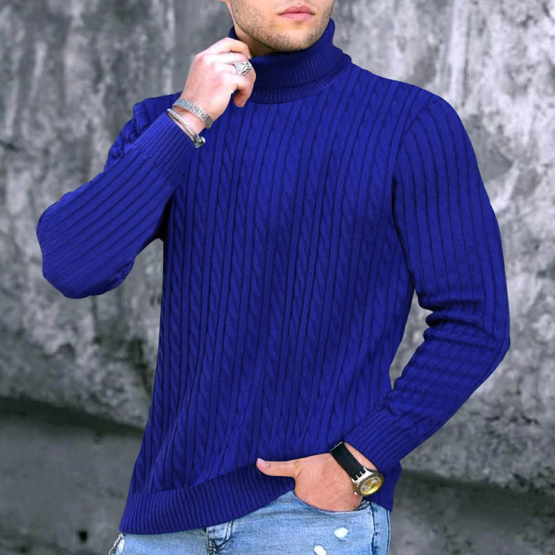Herren eleganter Rollkragenpullover mit exquisiter Zopfmusterstruktur