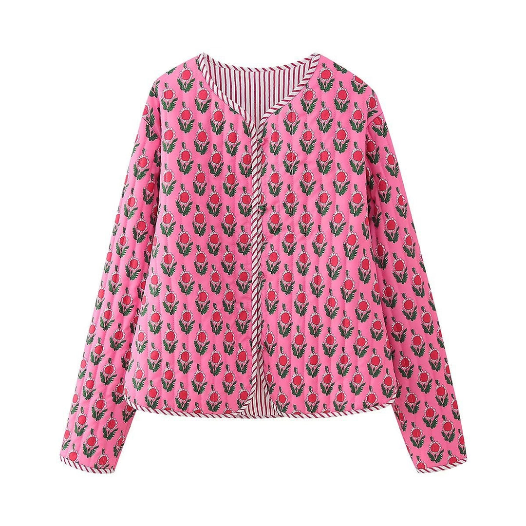 Damen Gepolsterte gesteppte Blusenjacke mit floralem Allover‑Print und Kontrastpaspel Shop Nory