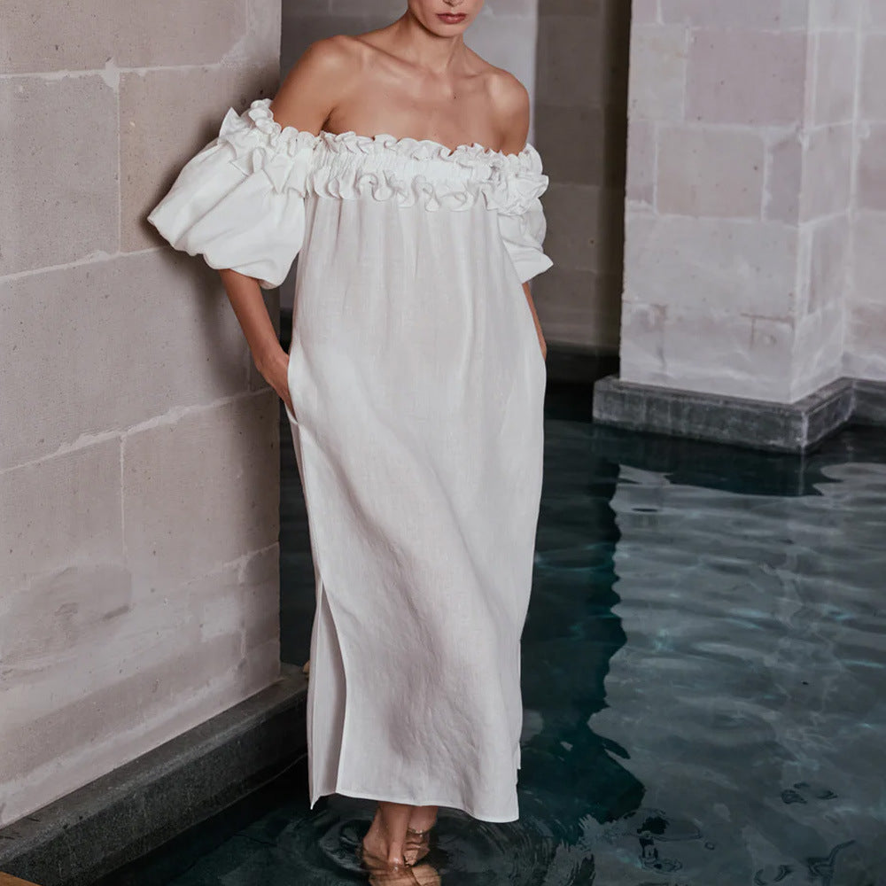Damen Off-Shoulder Sommerkleid mit Rüschendetails