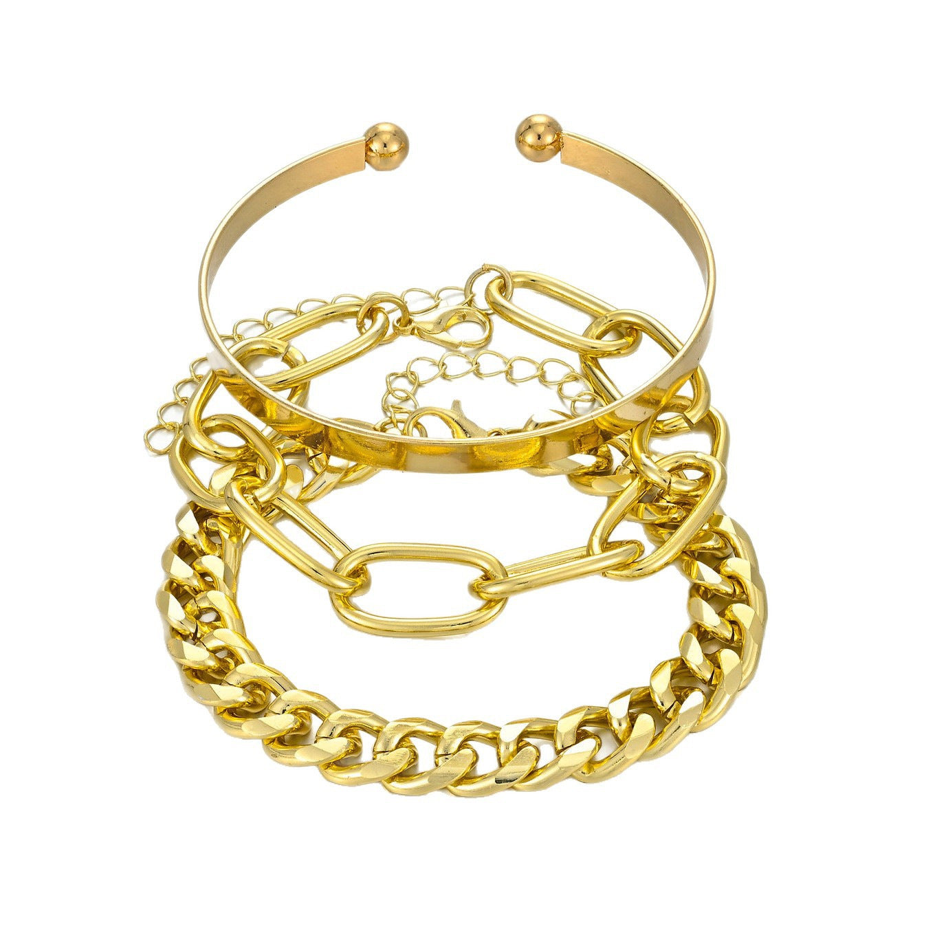 Damen vielseitiges Armreif-Set mit modernen Kettenstrukturen Shop Nory