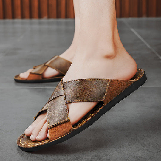 Herren Elegante und bequeme Leder-Sandalen mit verstellbarem Riemensystem