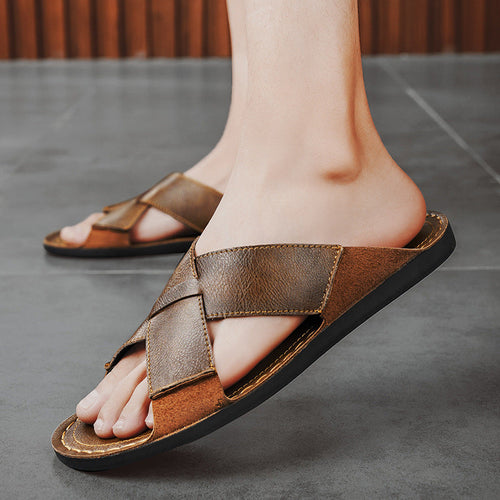 Herren Elegante und bequeme Leder-Sandalen mit verstellbarem Riemensystem