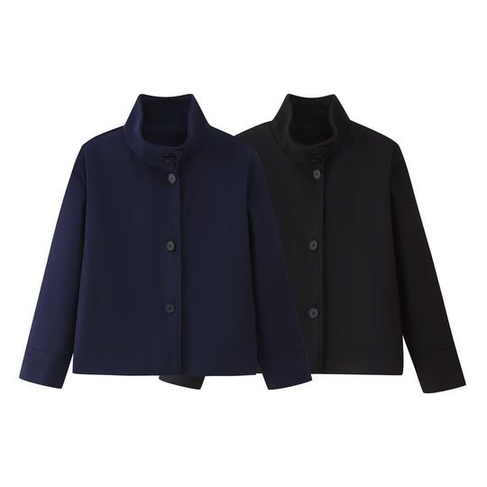 Damen Kurze kastige Jacke mit Stehkragen und durchgehender Knopfleiste Shop Nory