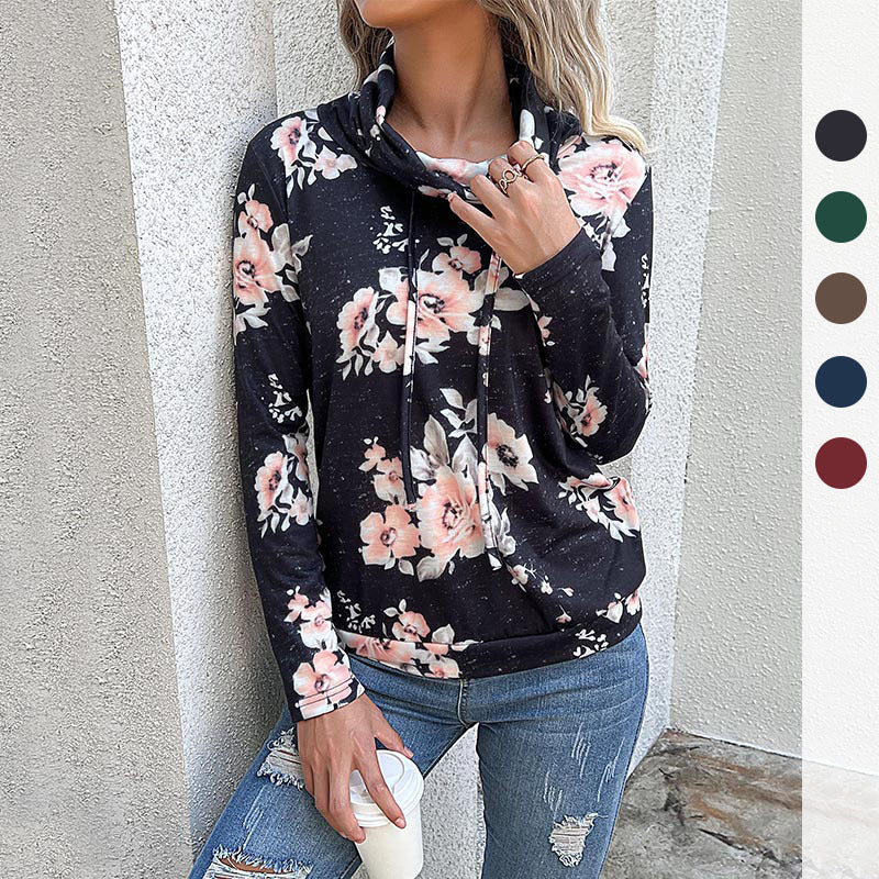 Damen Schlauchkragen-Sweatshirt mit floralem Alloverprint und Kordelzug Shop Nory