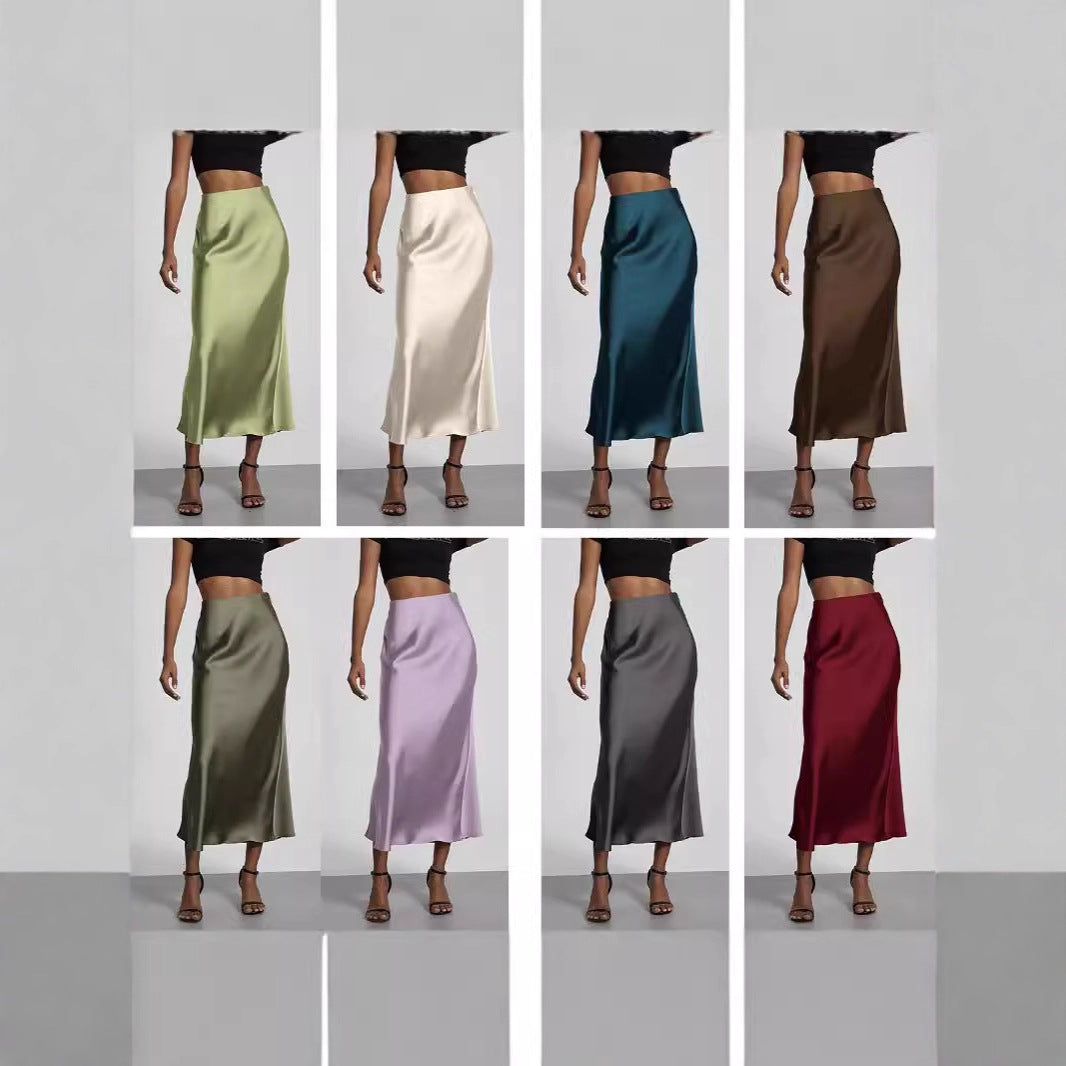 Damen Stilvolle Satin-Stretchrock mit hohem Bund und fließendem Schnitt