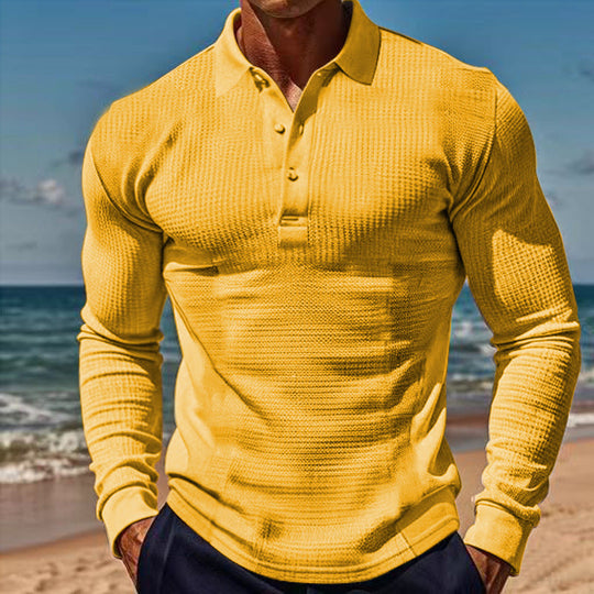 Herren Langarm-Henley-Shirt aus atmungsaktivem Strukturmaterial mit dekorativen Knöpfen