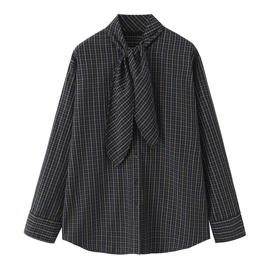 Damen Kariertes Blusenshirt mit Schluppe und weiter Passform Shop Nory
