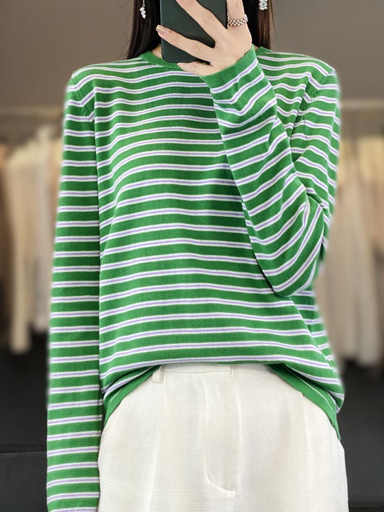 Damen Leichter Baumwollmix-Streifenpullover mit Rundhals, Raglanärmeln und lässiger Silhouette Shop Nory