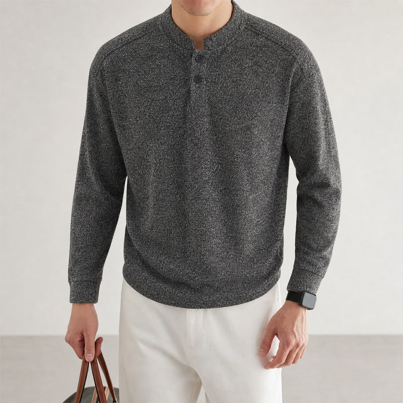 Herren Langarm Waffelstrick-Henley-Pullover mit Knopfleiste Shop Nory
