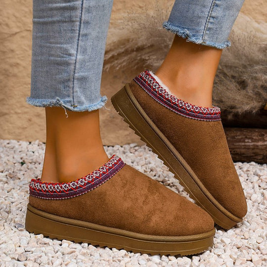 Damen Gefütterte Velours‑Slipper mit gestricktem Schaftbund und profilierter Plateausohle Shop Nory