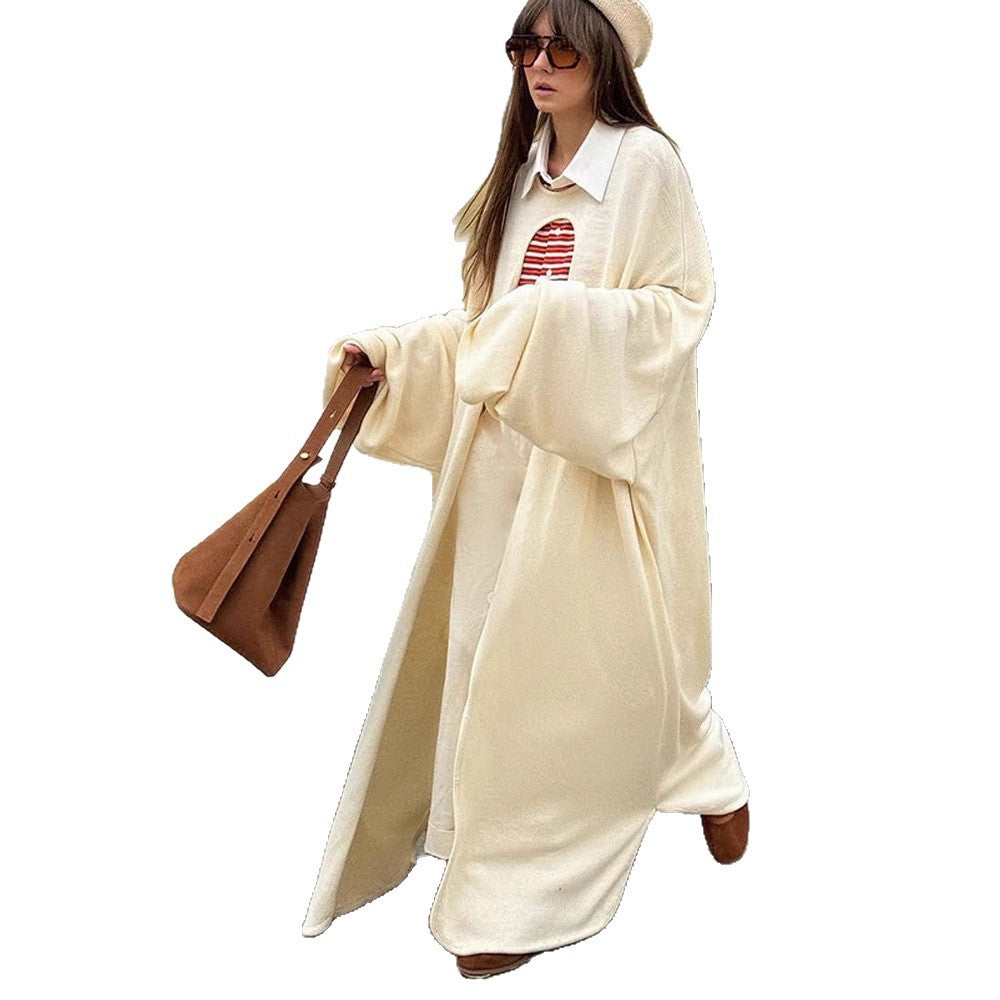 Damen Oversize Cape-Strickjacke mit weiten Trompetenärmeln und offenem Frontdesign Shop Nory