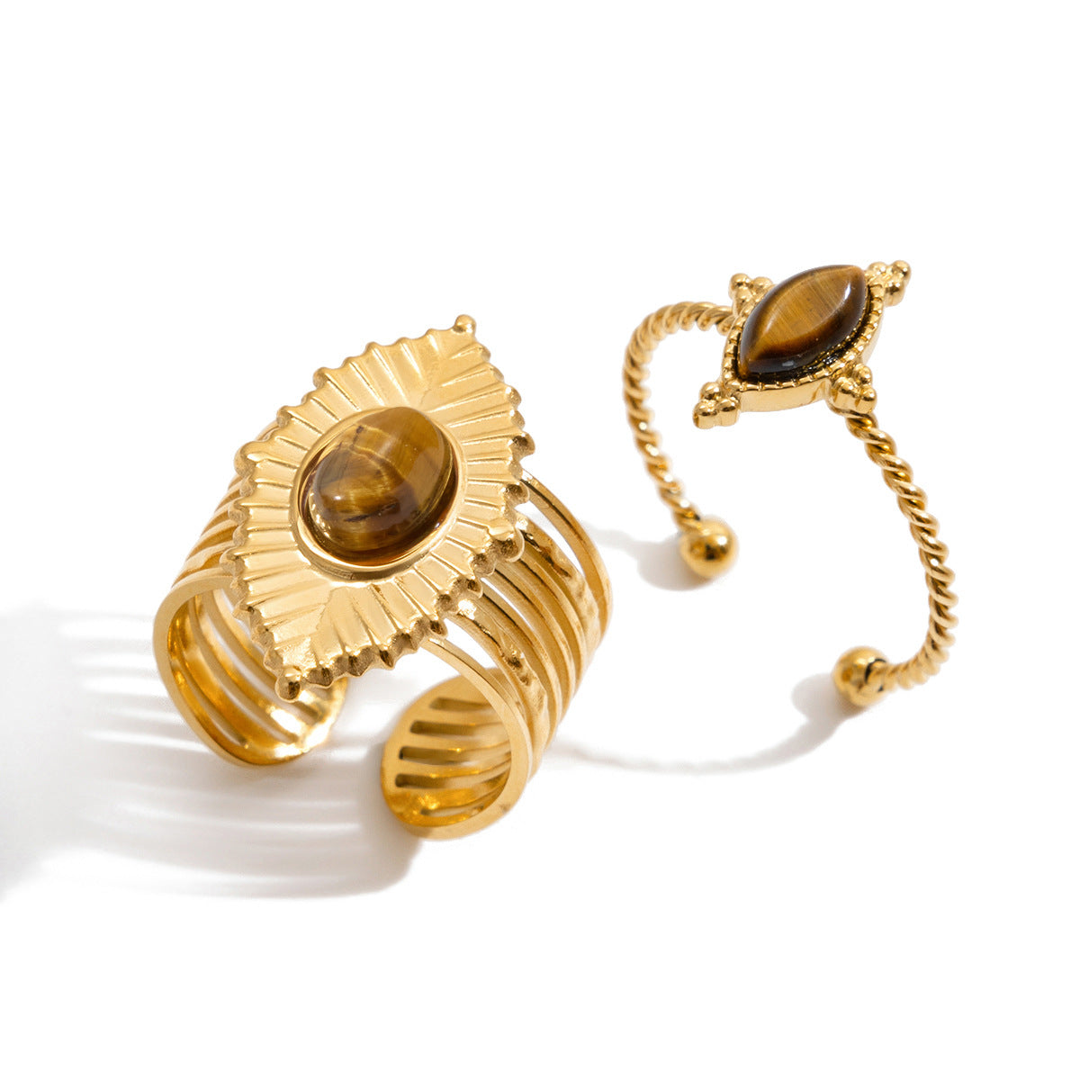 Damen Offenes Armband mit einzigartigem Tigeraugen-Anhänger und eleganter Goldbeschichtung Shop Nory