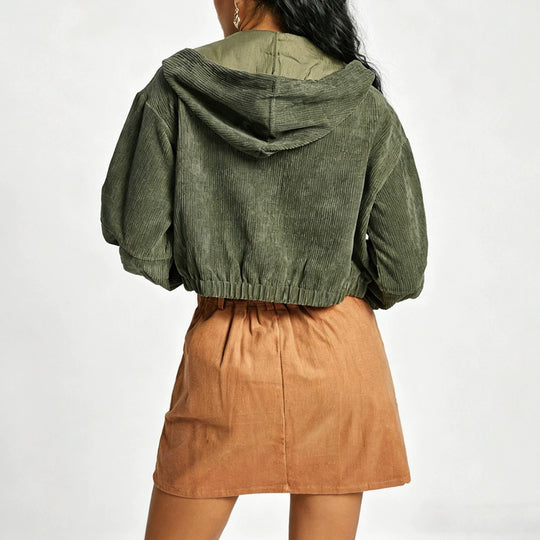 Damen Kurzjacke aus Cord mit Kapuze, Reißverschluss und aufgesetzten Brusttaschen Shop Nory