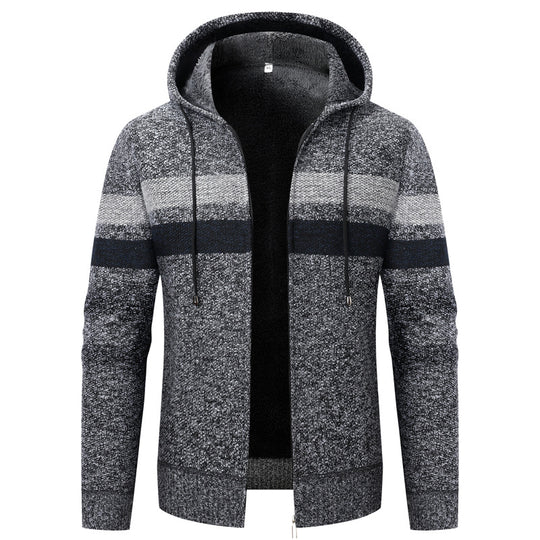 Herren Kapuzen-Strickjacke mit Fleece-Innenfutter und Reißverschluss Shop Nory