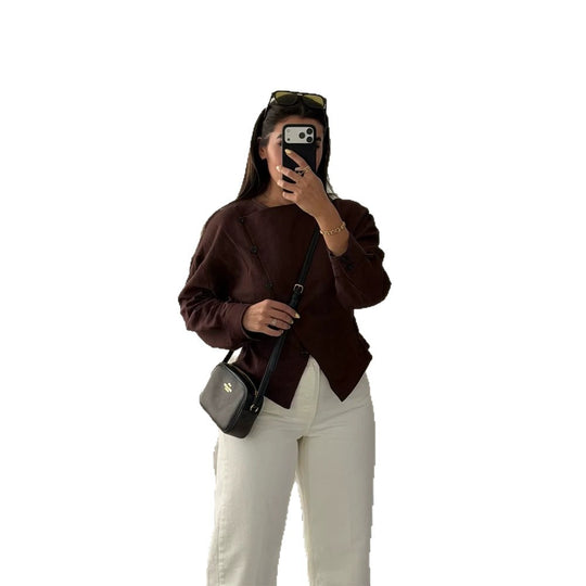 Damen Asymmetrische taillierte Bluse mit diagonaler Knopfleiste Shop Nory