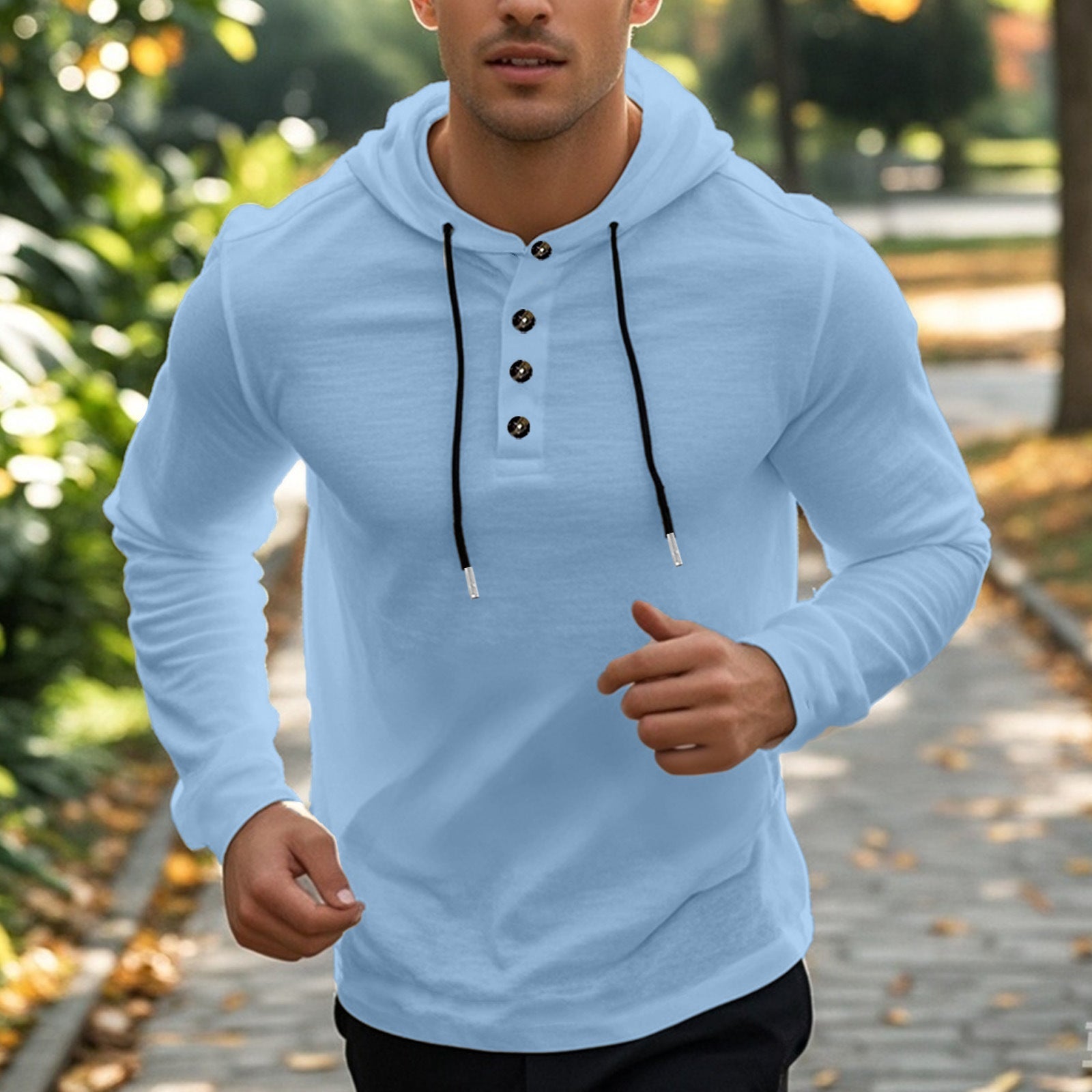 Herren sportlicher Hoodie mit Knopfleiste und funktionalen Taschen