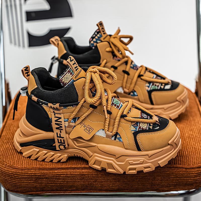 Damen Chunky-Plateau-Sneaker mit Ethno-Textil-Overlays und robuster Profilsohle Shopy Nory
