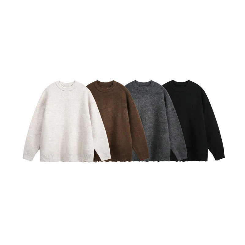 Unisex Oversize Grobstrickpullover mit Rundhalsausschnitt und ausgefranstem Saum Shop Nory