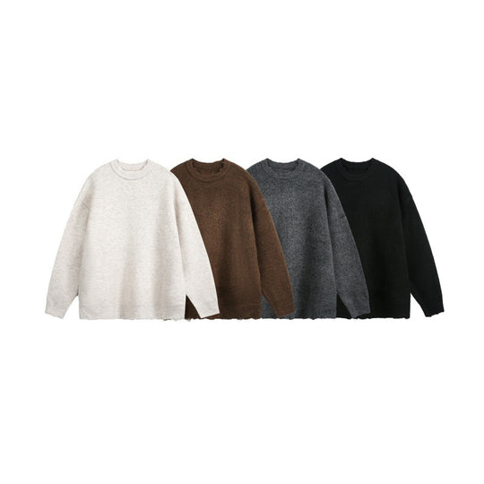 Unisex Oversize Grobstrickpullover mit Rundhalsausschnitt und ausgefranstem Saum Shop Nory