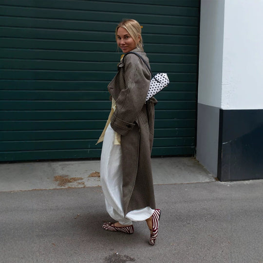 Damen Oversize Mantel im Glencheck mit weitem Revers und fallender Schulterpartie Shop Nory
