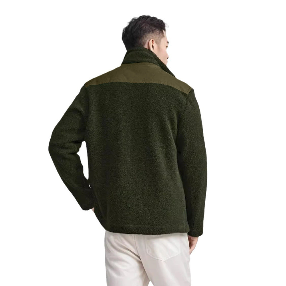Herren Fleece-Bomberjacke mit Stehkragen, Kontrastpasse und Reißverschluss Shop Nory