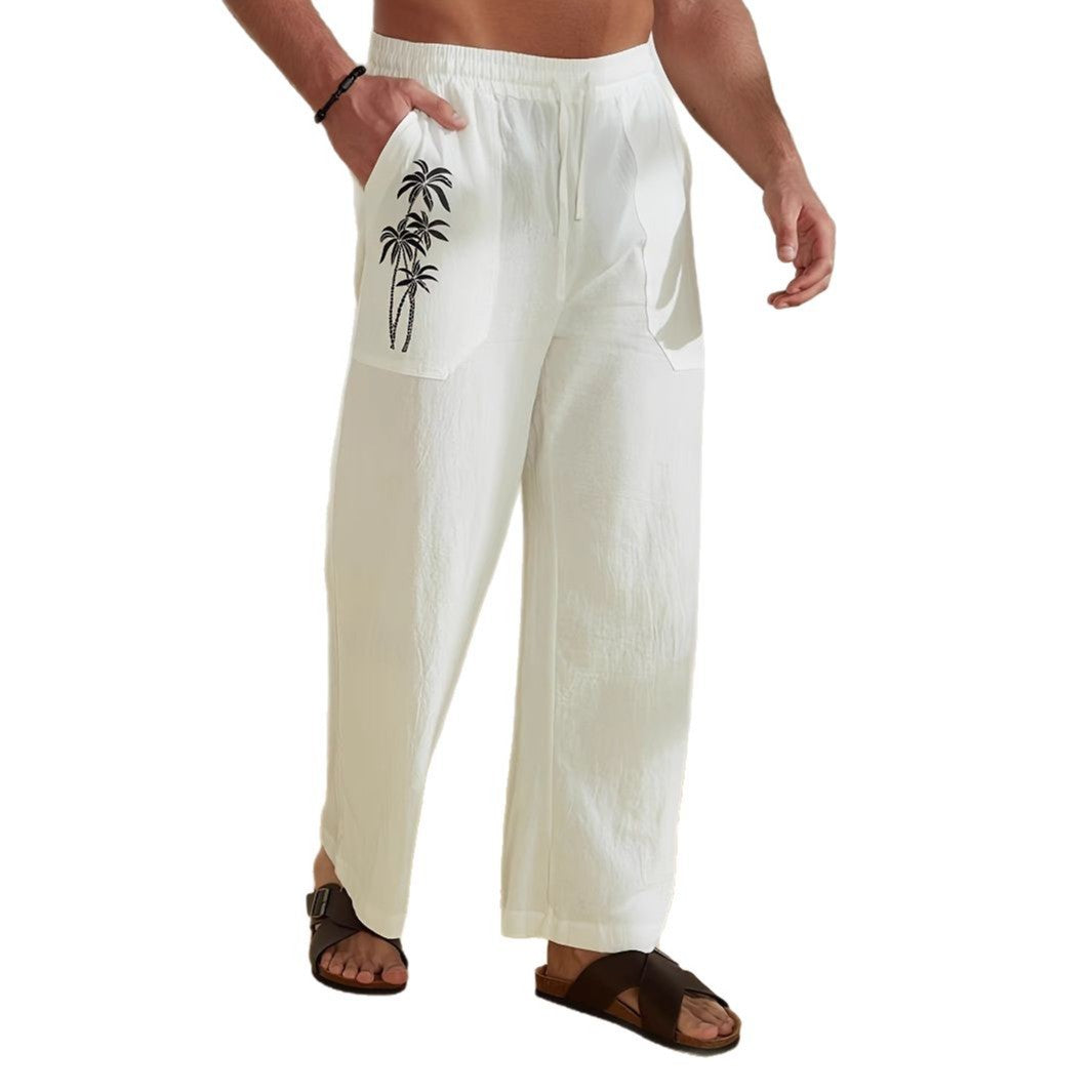 Herren Leichte Leinen-Loungehose mit weitem Bein, Kordelzug und aufgesetzten Taschen Shop Nory