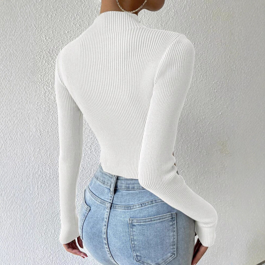 Damen Gerippter Cropped Feinstrickpullover mit Stehkragen Shop Nory