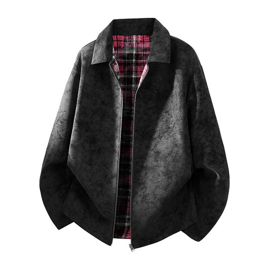 Herren Oversize Hemdjacke im Wildleder-Look mit karierter Flanell-Innenfütterung Shop Nory