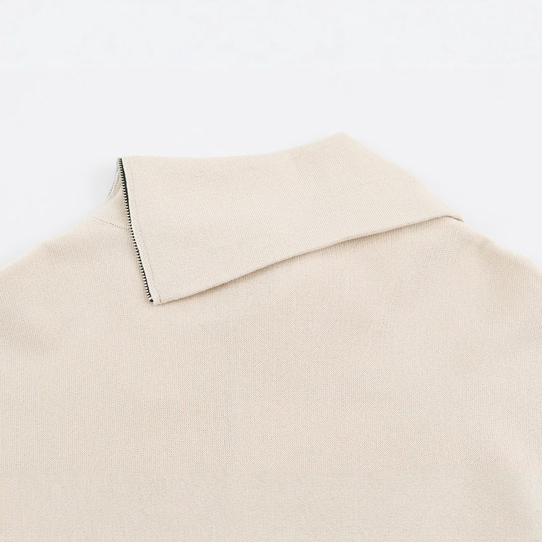 Damen Asymmetrischer Feinstrick-Pullover mit Schalkragen, Schulterreißverschluss und Zipper-Ärmel Shop Nory