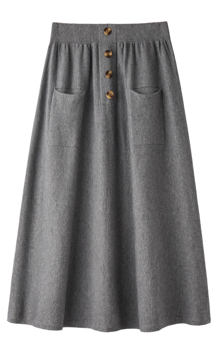 Damen Midirock aus Wollmix mit A‑Linie, elastischem Rippbund, Zierriegel‑Knopfleiste und aufgesetzten Taschen Shop Nory