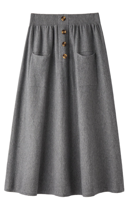 Damen Midirock aus Wollmix mit A‑Linie, elastischem Rippbund, Zierriegel‑Knopfleiste und aufgesetzten Taschen Shop Nory