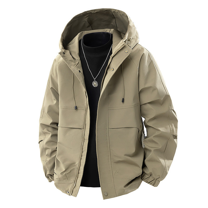 Herren Minimalistischer Tech-Softshell-Parka mit Kapuze, verdecktem Reißverschluss und Cargo-Brusttaschen Shop Nory