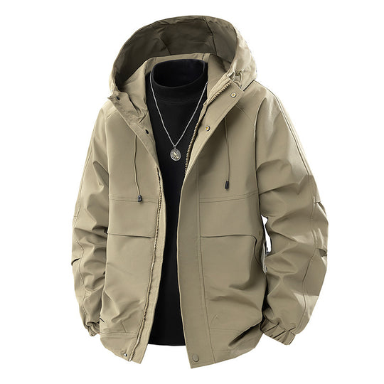 Herren Minimalistischer Tech-Softshell-Parka mit Kapuze, verdecktem Reißverschluss und Cargo-Brusttaschen Shop Nory