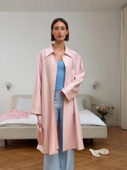 Damen leichter satinähnlicher Longmantel im Oversize-Schnitt mit weitem Revers Shop Nory