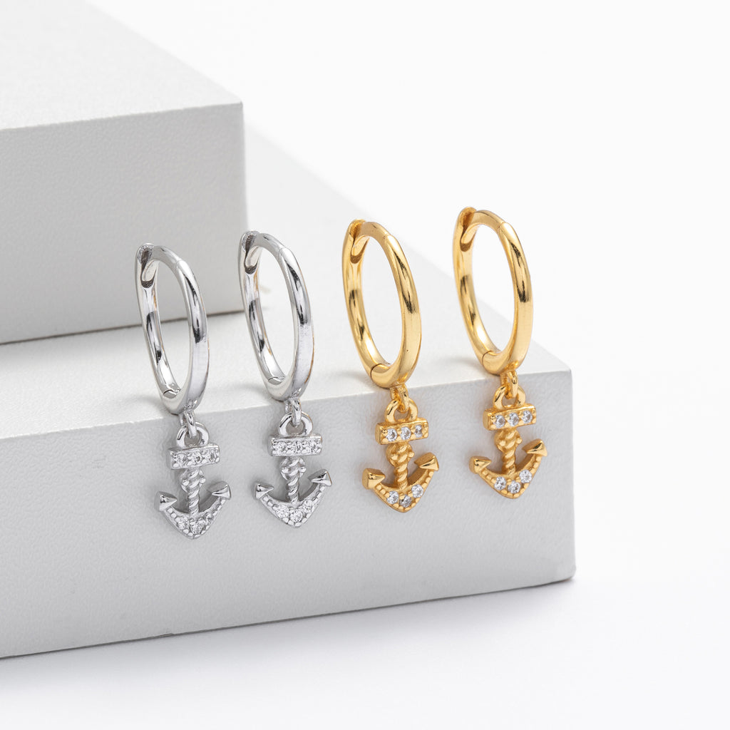 Damen Ohrhänger im maritimen Ankerdesign mit funkelnden Zirkonia aus 925 Sterling Silber Shop Nory
