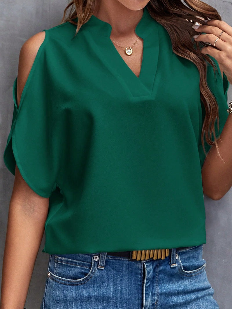 Damen Elegante Bluse mit offenen Schultern und Stehkragen