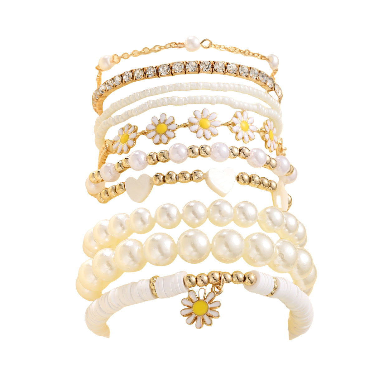 Damen Armband-Set mit stilvollen Perlen und bunten Blumenanhängern Shop Nory