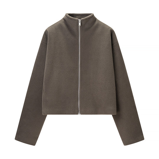 Damen kurz geschnittene Fleecejacke mit Stehkragen und durchgehendem Reißverschluss Shop Nory
